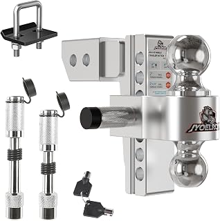Adjustable Trailer Hitch (2.5" Receiver) 6" Drop & Rise (12,500 LBS GTW) Heavy Duty Aluminum Tow Hitches Dual Ball (2" & 2-5/16") Hitch Tightener Double Anti-Theft Locking Hitch Pins