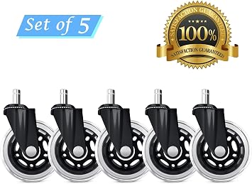Office Chair Caster Wheels Set of 5 Heavy Duty & Safe for All Floors Including Hardwood 3 Rubber Replacement for Desk Floor Mats