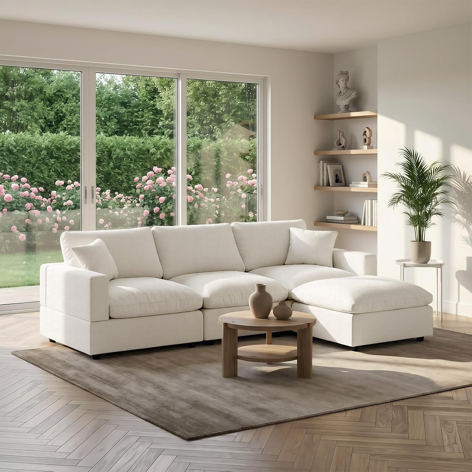 95.4" Cloud Couch L Shaped Modular Sectional Sofa, Cream White