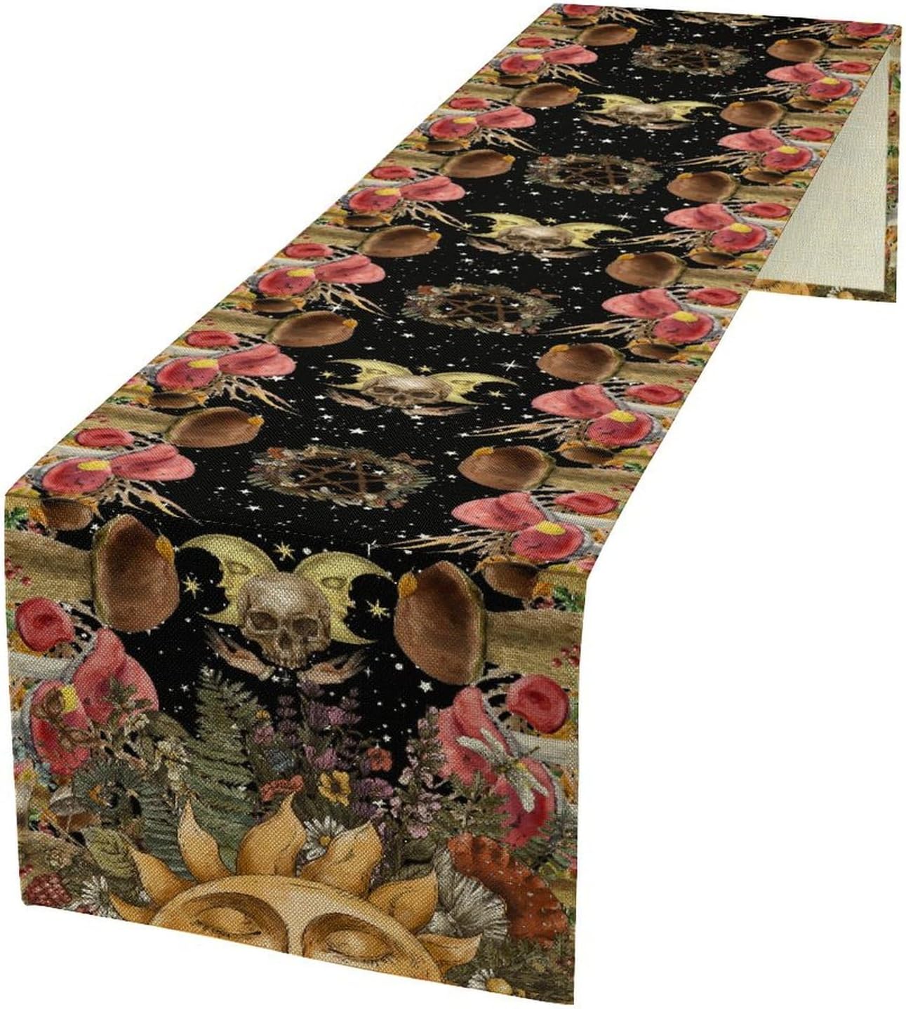 Mushroom Table Runner,Bohemian Starry Sky Mushroom Moon