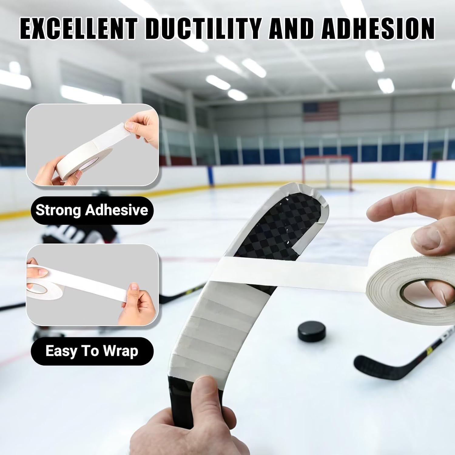 10 Roll White Hockey Tape, Fabric Anti-Slip Grip Tape, Versatile Stick Wrap for Hockey Sticks, Baseball Bats, Boxing, Rock Climbing, Pull Up Bar and Sports Gear