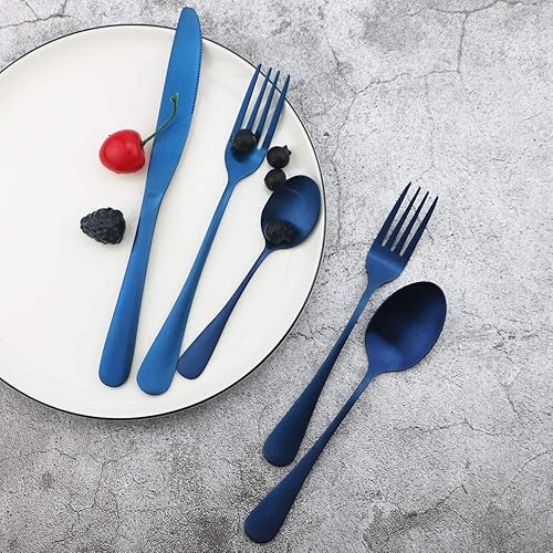 Miniatura 7 de JASHII Juego de cubiertos plateados mate, juego de cubiertos de acero inoxidable de 20 piezas con acabado satinado, juego de utensilios de cocina