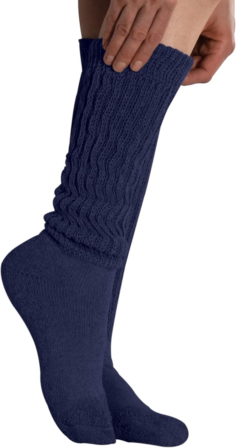 MDR Women's Extra Long Extra Heavy Slouch Socks - 12 Pairs Size 9-11 - Made in USA (12 Navy)