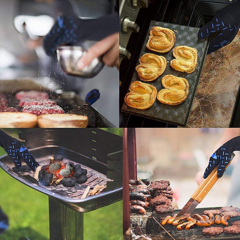 Odporna na ciepło Rękawiczki Rękawice BBQ, 932 ° F Rękawice ogrzewacze do grillowania, piekarnika, grillowania, kominka, pieczenia, gotowanie, (Color : Blue, UnitCount : 1 Pairs)