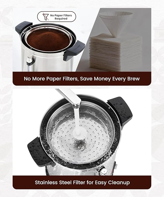 Commercial Coffee Maker 50-Cup Large Coffee Urn with Percolator Coffee Pot Electric 8L Stainless Steel Fast Brew Hot Water Dispenser for Tea Catering Events Home Office Easy Cleaning