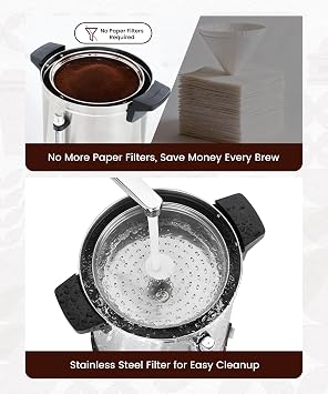 Commercial Coffee Maker 50-Cup Large Coffee Urn with Percolator Coffee Pot Electric 8L Stainless Steel Fast Brew Hot Water Dispenser for Tea Catering Events Home Office Easy Cleaning