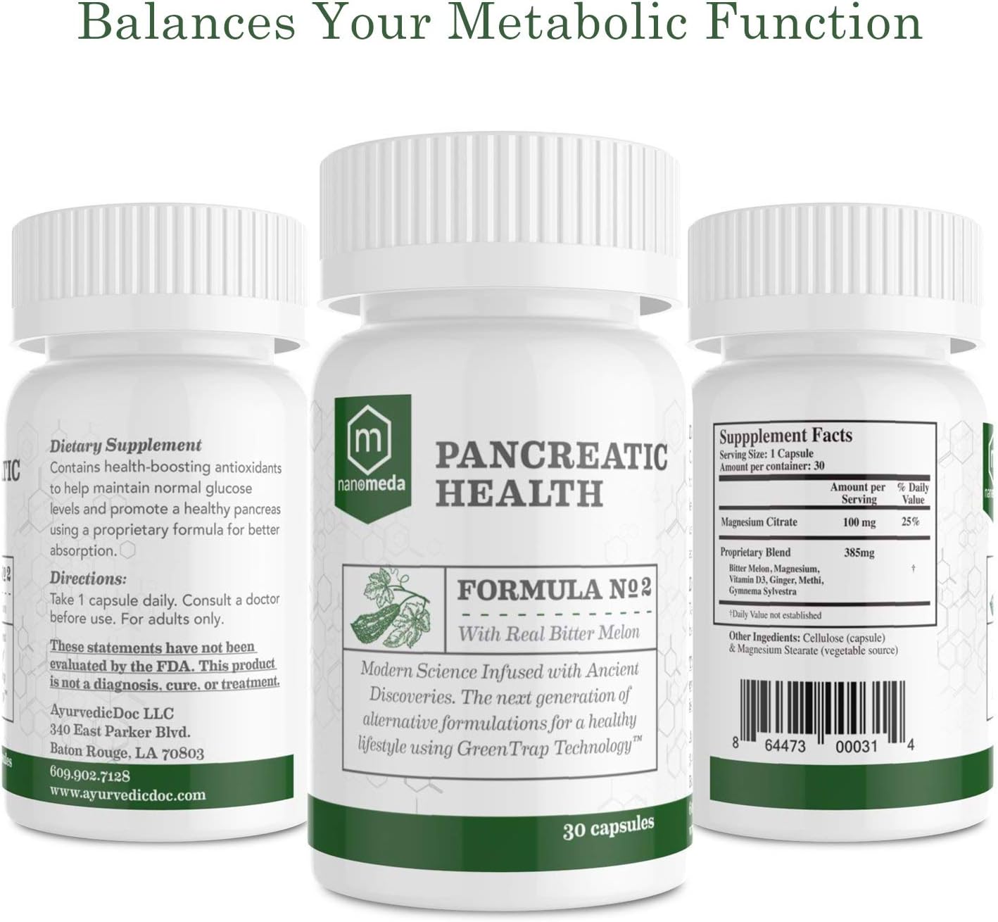 Pancreatic Health Ayurvedic Supplement with Real Bitter Melon - Antioxidants to Maintain Glucose Levels and Increase Insulin Resistance - 30 Capsules