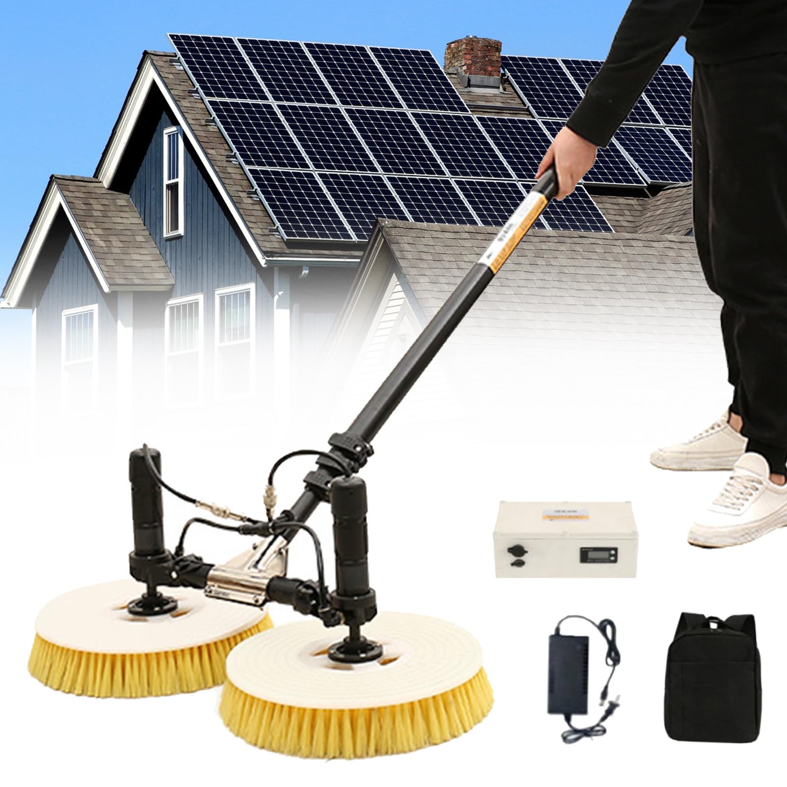 HADECOLL Solar Cleaning Brush, Adjustable Water Fed Poles Cleaning Kit With Lithium Battery, Solar Double-Head Automatic Cleaning Brush For Household & Outdoor,7.5M,Size_Name-5.5M