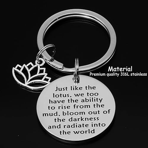 Miniatura 2 de Llavero de flor de loto, joyería budista, citas inspiradoras, regalo de motivación, yoga, karma, amantes inspirados, Acero-inoxidable