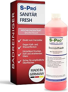 S-Pro SanitärFresh 1 Liter Sanitärreiniger Konzentrat für Bad und Toilette, gegen Kalk und Wasserflecken, Reiniger Sanitär mit Frischeduft und Glanzeffekt