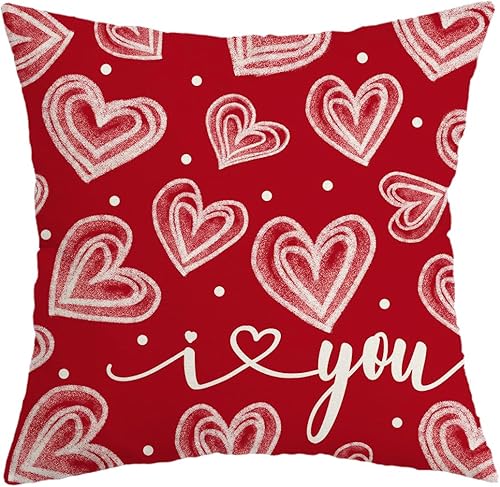 AACORS AA326-18 - Funda de almohada para el día de San Valentín de 18 x 18 pulgadas, diseño de corazón de lunares con texto en inglés "I Love You",