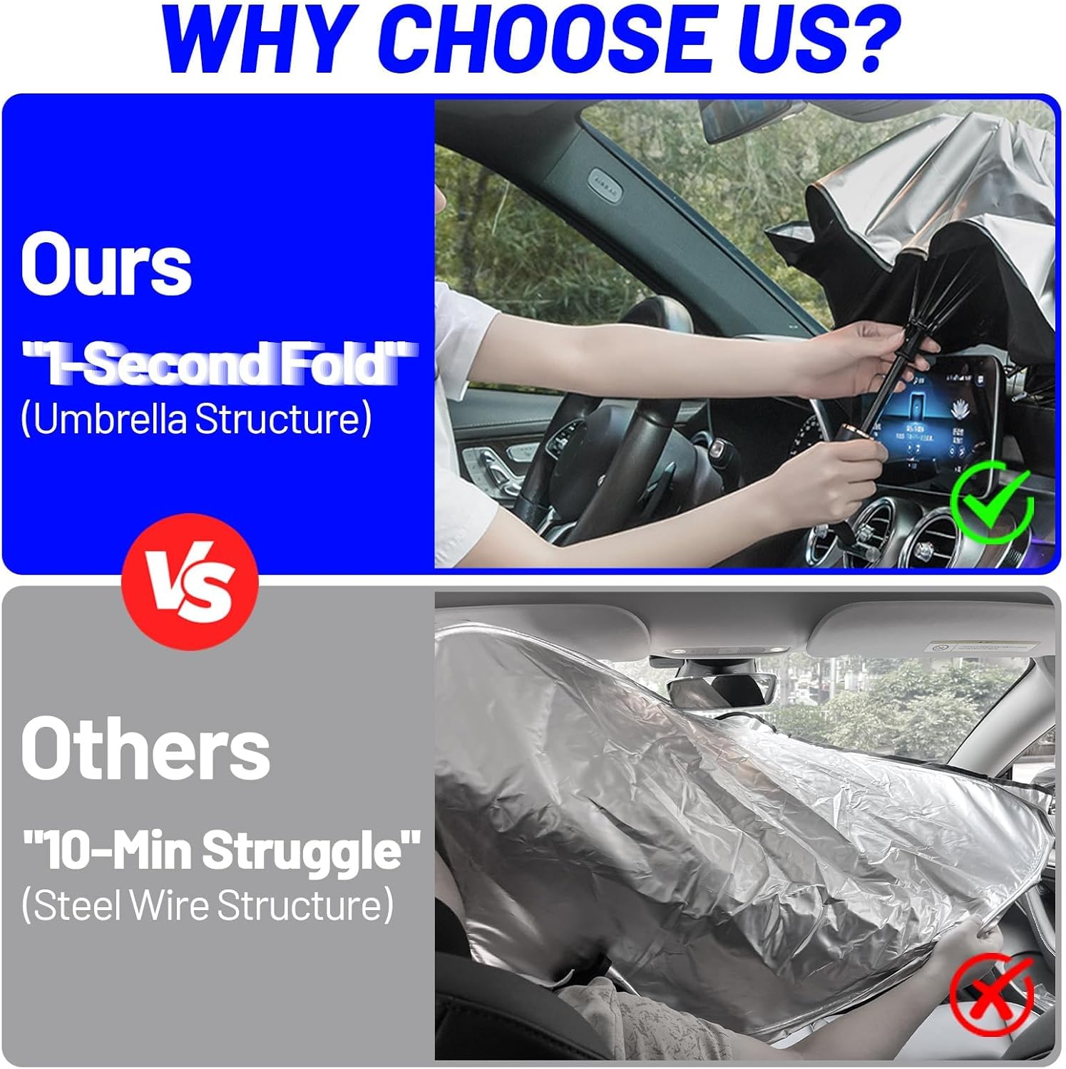 Windshield Sun Shade Umbrella for Jeep Wagoneer 2022-2025, Foldable Front Window Sunshade with 360° Rotating Shaft, Custom Fit Car Shades for Wagoneer Accessories with UV & Heat Protection