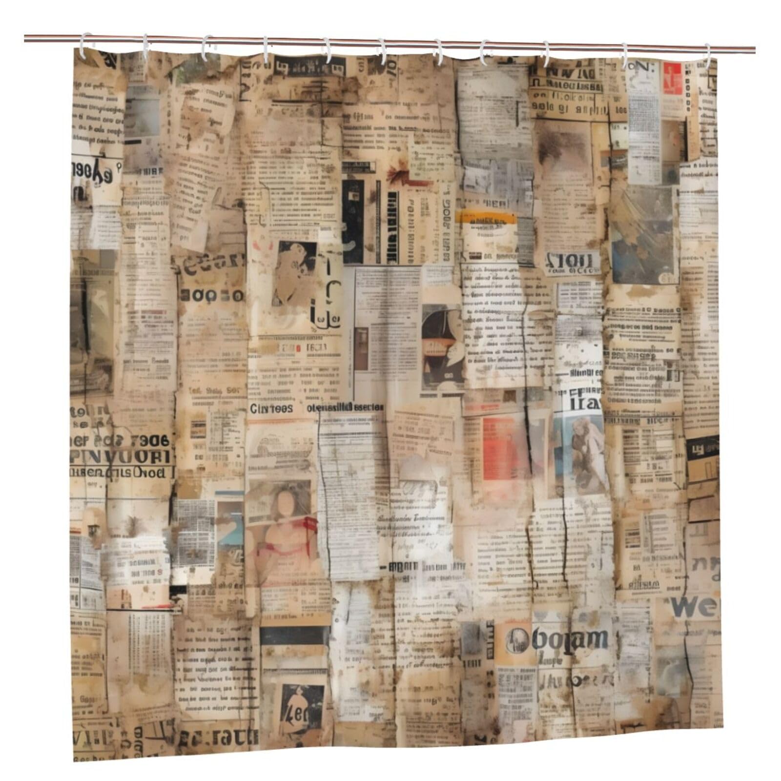 Rideau de douche collage vieux journaux imperméable avec crochets 183x183cm