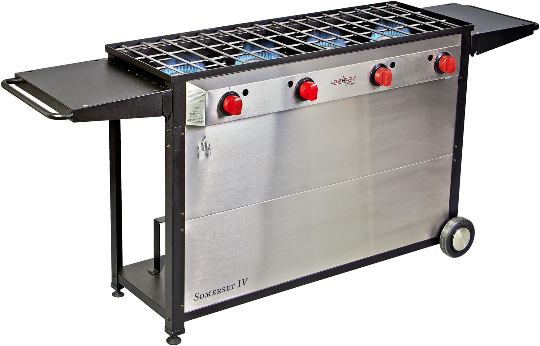 Camp Chef Somerset 4- Burner BBQ Cart, Catering, Family Reunion, Outdoor Kitchen, Backyard Jumbo Grill Fits 16" Accessories (Orange Flame)