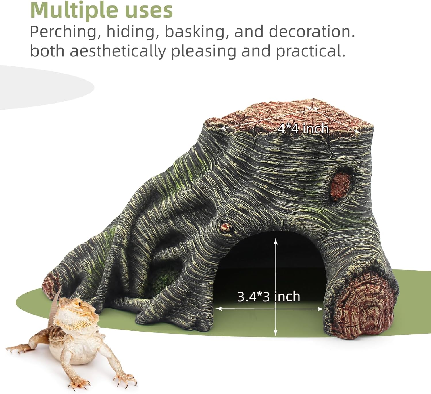 Reptile Hideouts Cave Habitat Decor, Hollow Tree Climing Ramp Basking Platform for Reptiles, Amphibians, Fish Tanks and Leopard Gecko, Snake, Lizard