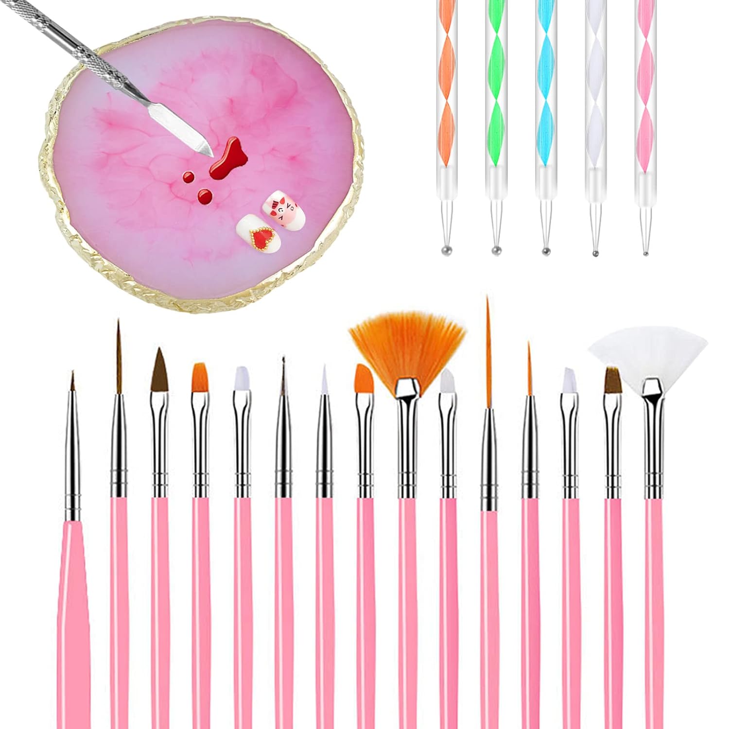 22 Pcs Nail Art Brushes Nail Art Tool Set, 1 Pcs Resin Nail Art Palette, 15 Pcs Nail Art Brushes, 5 Pcs Nail Art Dotting Pens, 1 Pcs Cosmetic Makeup Spatula Stirring Rod, Nail Design Tools for Nail Art Home Salon : Beauty & Personal Care