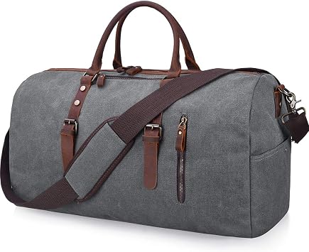 Travel Duffel Bag Large Canvas Duffle Bag for Men Women Leather Weekender Overnight Bag Carryon Weekend Bag Grey