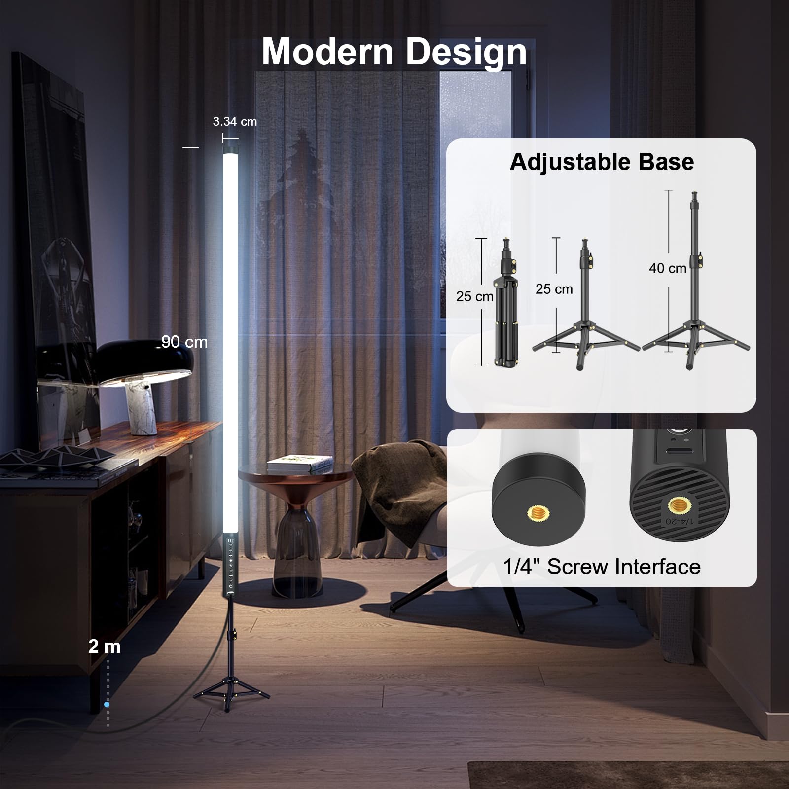Lampe vidéo LED Portable, bâton Lumineux de Photographie LUXCEO Mood1, intensité Variable et mémoire, Batterie intégrée 2000 mAh, Lampe Photo RVB pour Youtube, TikTok, Jeu en Streaming (85 cm)