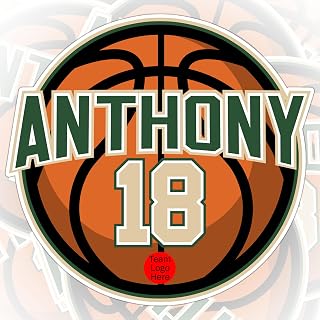 Personalized Custom Basketball Ball Sticker Custom Logo Team Name & Numbers Sticker Helmet Stick Waterproof Vinyl Sticker for Water Bottle Cars Laptops Phone Gifts for Adults Kids Boys