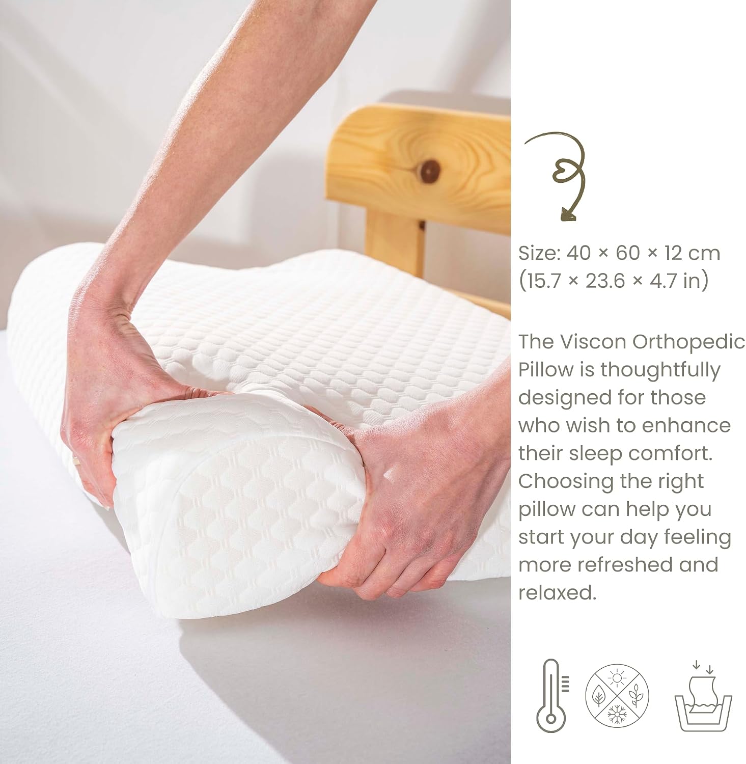 Orthopedic Memory Foam Pillow 15.7 x 23.6 x 4.7 Inches | Contour Support Pillow for Neck, Back & Side Sleepers | Pressure Relief & Comfortable Sleep Support (15.7 × 23.6 × 4.7 inches)