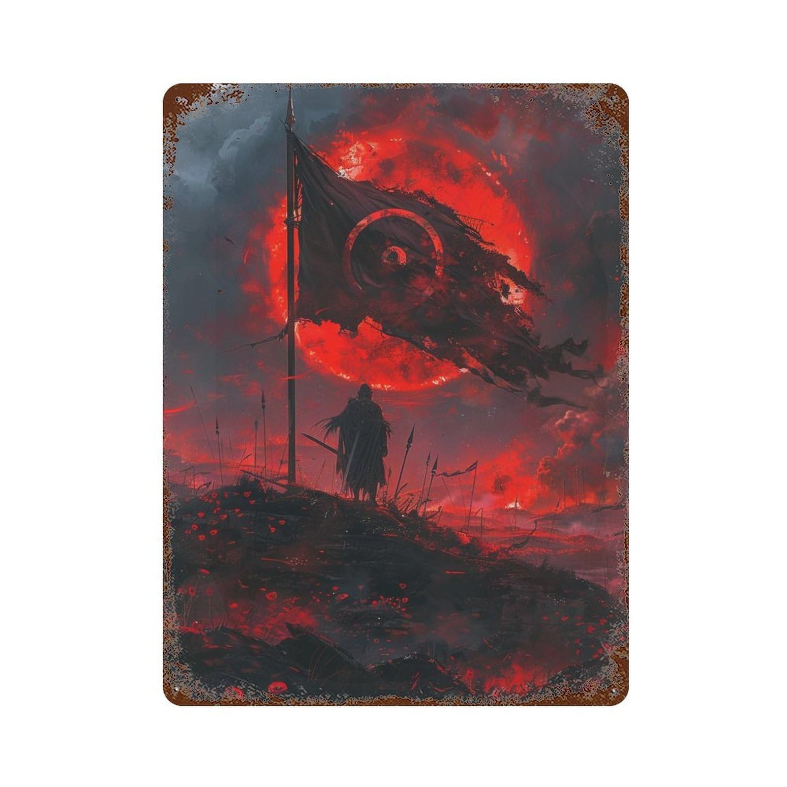 Dark Warrior's Dawn Rusty Metal Tin Sign 15.7"x11.8", Ideal for Shed, Workshop And Garage Wall Decor