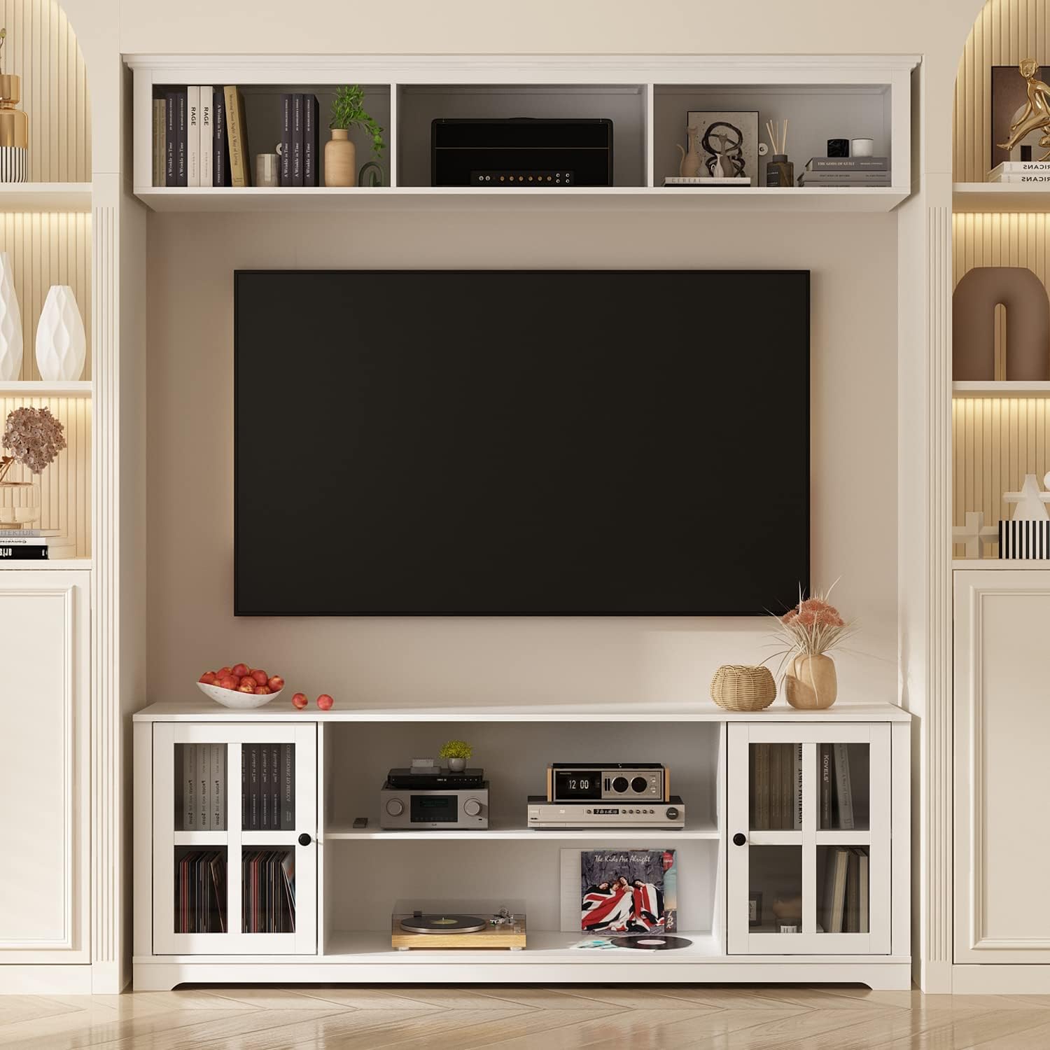 ECACAD 2-Piece Wall Unit TV Stand with Bookshelves for TVs up to 65" White
