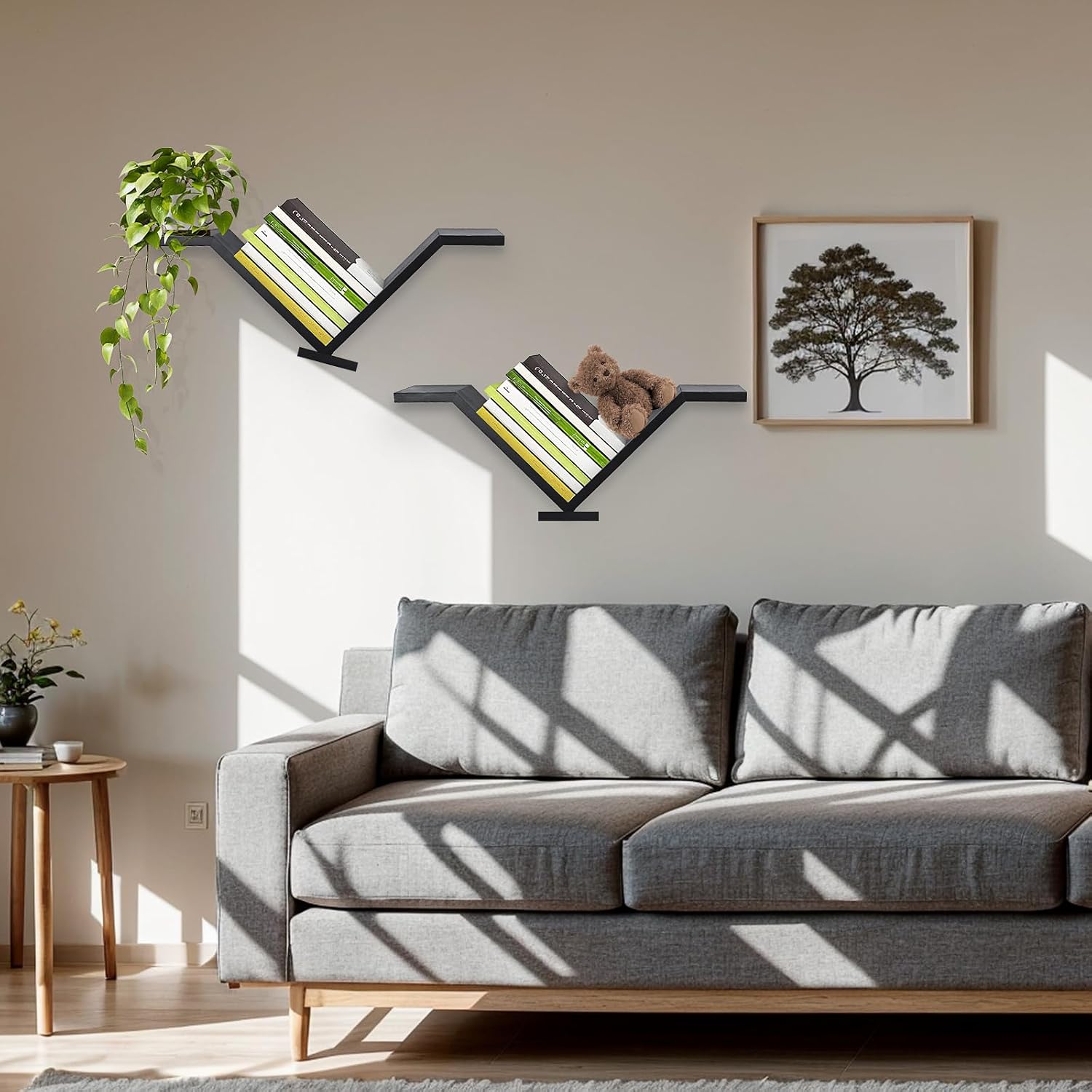 Book Shelf for Wall of 2 - Floating Shelves for Wall Set, Space-Saving Black Shelves for Bedroom/Living Room/Office
