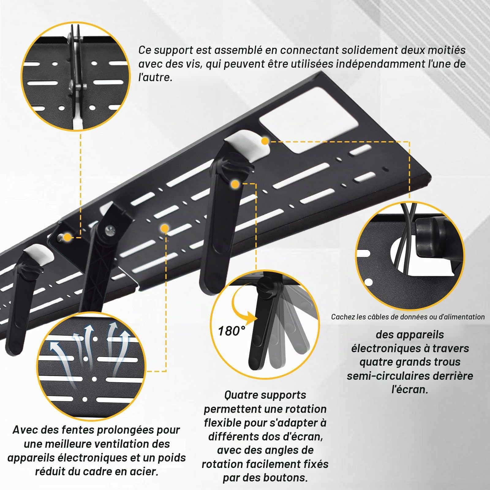 Étagère Supérieure de Télévision Pliable pour Moniteur, Rack de Stockage pour Câbles, Consoles de Jeux, Noir