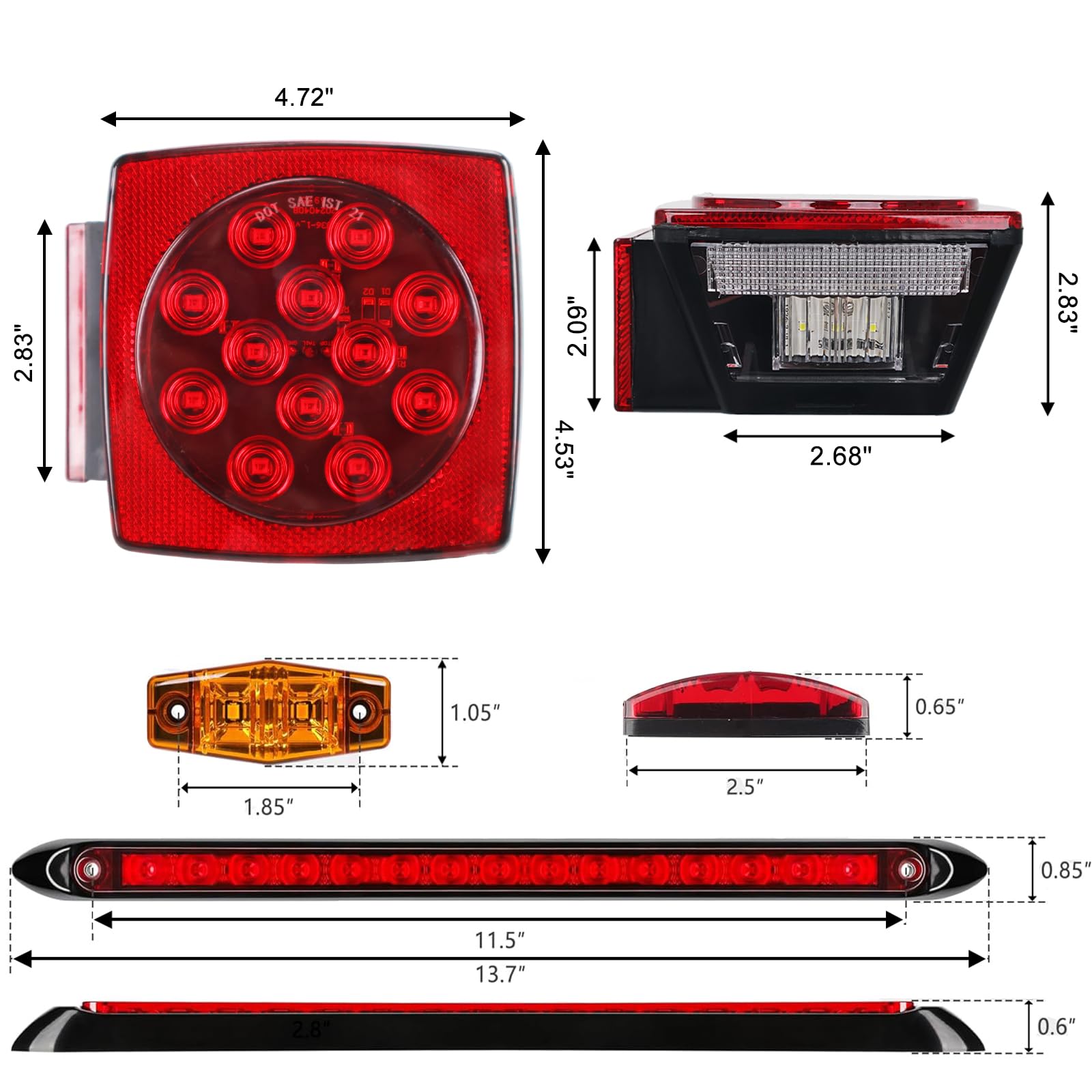 Lcrslitx LED Trailer Light Kit, IP67 Submersible Trailer Lights 12V DOT, Stop/Tail/Turn Boat Trailer Lights with 13.7" ID Bar, 6 Marker Lights, 25 ft Protective Wiring Harness, License Plate Bracket - 4