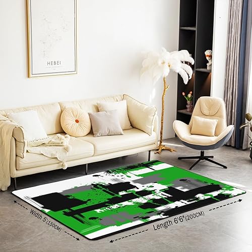 Miniatura 2 de Feelyou Tapete de interior de arte abstracto para niños y niñas, 5 x 7 pies, color verde y negro, alfombra de sala de estar, ultra suave, retro,