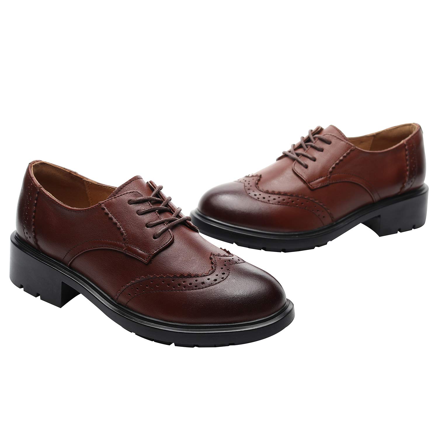 rismart Femmes Ronde Orteil Lacets Cuir Brogue Oxfords Chaussures de Ville à Lacets