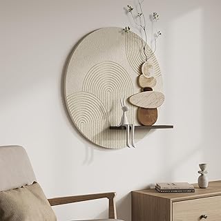 3D Textured Neutral Abstract Wall Art Decor With Shelf, Boho Beige and B...