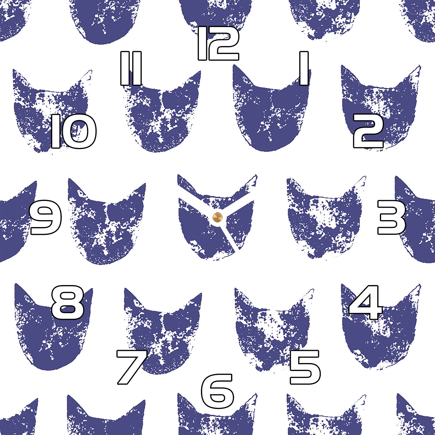 Horloge murale en verre salon 30x30 cm chat grunge aiguilles noires design moderne