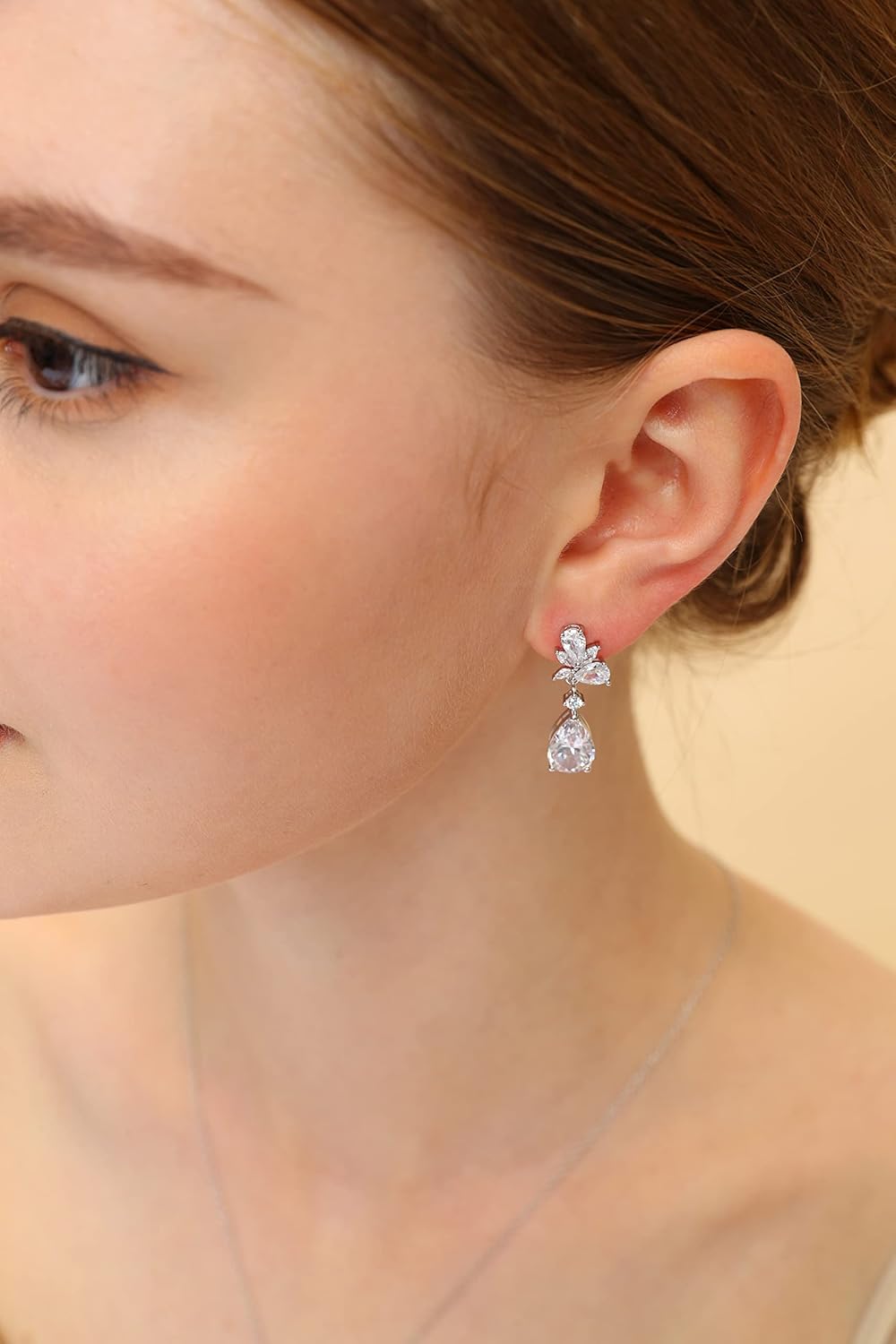 EAMTI Teardrop Wedding Earrings for Women Cubic Zirconia Dangle Bridal Earrings 925 Sterling Silver Post Pear Cut Earring for Prom Bridesmaid - Image 4