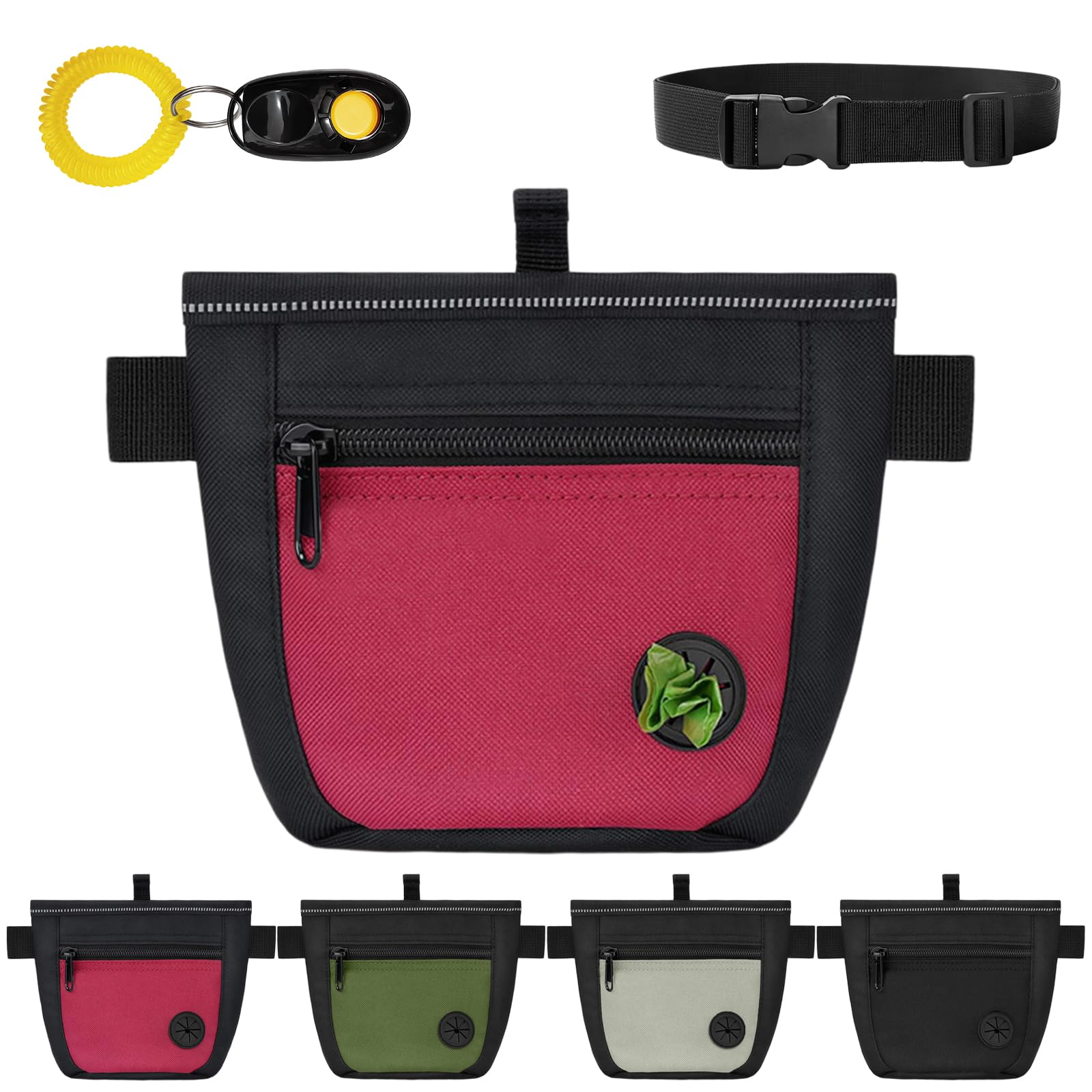 Porta Premietti per Cani, Sacca per Cani, per Addestramento del Cane, Porta Accessori per Animali con Clicker e Dispenser per Sacchetti, con Cintura Regolabile (Rosso)
