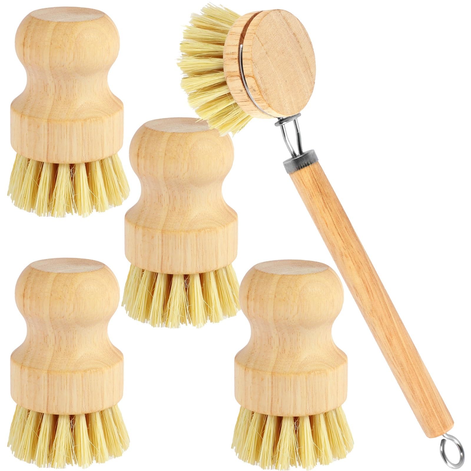 Dish Brush Wooden Dish Brush With Sisal And Coconut Portable Kitchen Cleaning(5PCS)