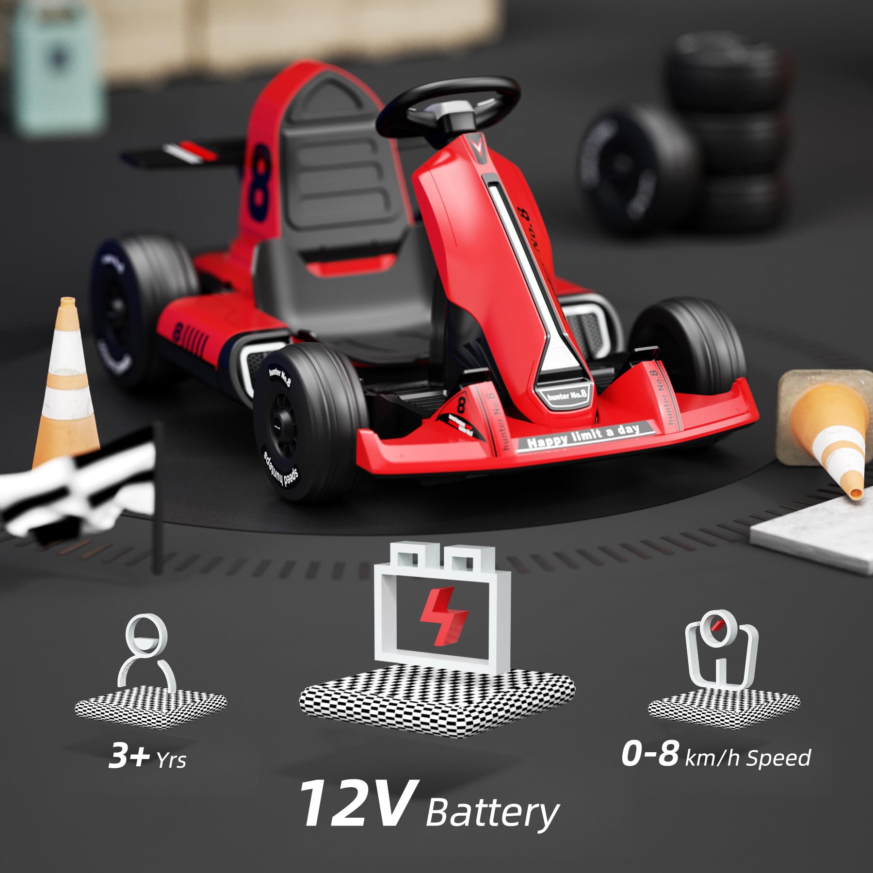 XJD 12V 7Ah Battery Electric Go Kart with Adjustable Seat, Powered Pedal Go Karts for 3+ Kids Youths on Car Electric Vehicle Car for Boys Girls (Red)
