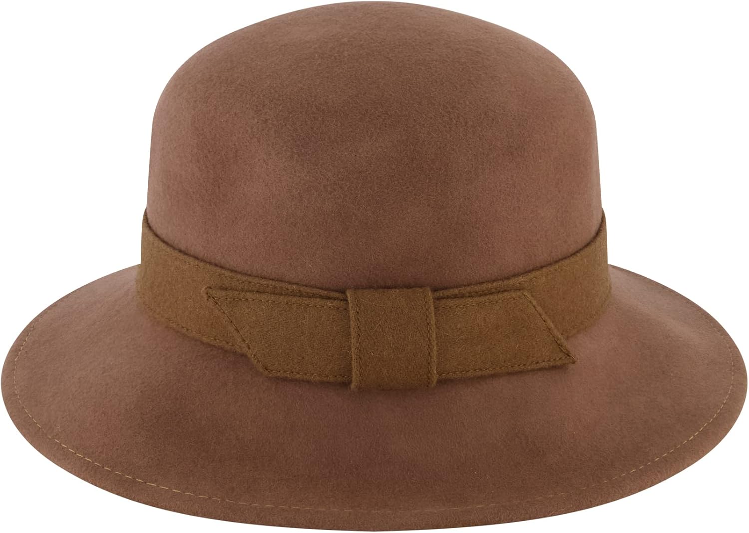Christian Siriano New York Cloche Hat, Women's Vintage Wool Felt Bowler Hat with Fabric Knot Band, Brown, One Size