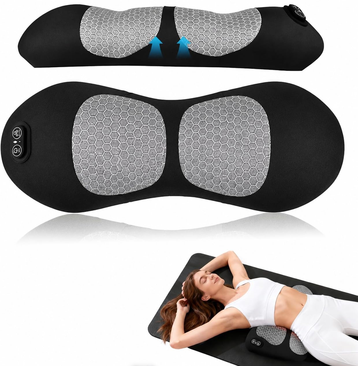 3 in 1 Rückenmassagegerät mit Massage und Wärme | Ergonomische Lendenstütze aus Memory Foam, Rückenstütze für Büro Auto und Zuhause mit Air Lift Funktio