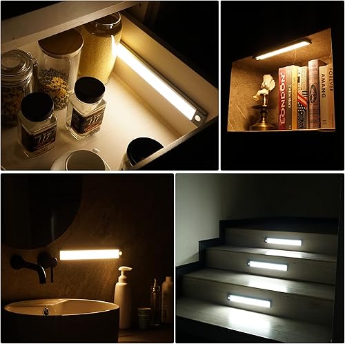 Miniatura 9 de MOSTON Paquete de 2 (78 LED brillantes x 1 y 60 LED regulables) luz de armario recargable de 2500 mAh funciona con batería con sensor de movimiento