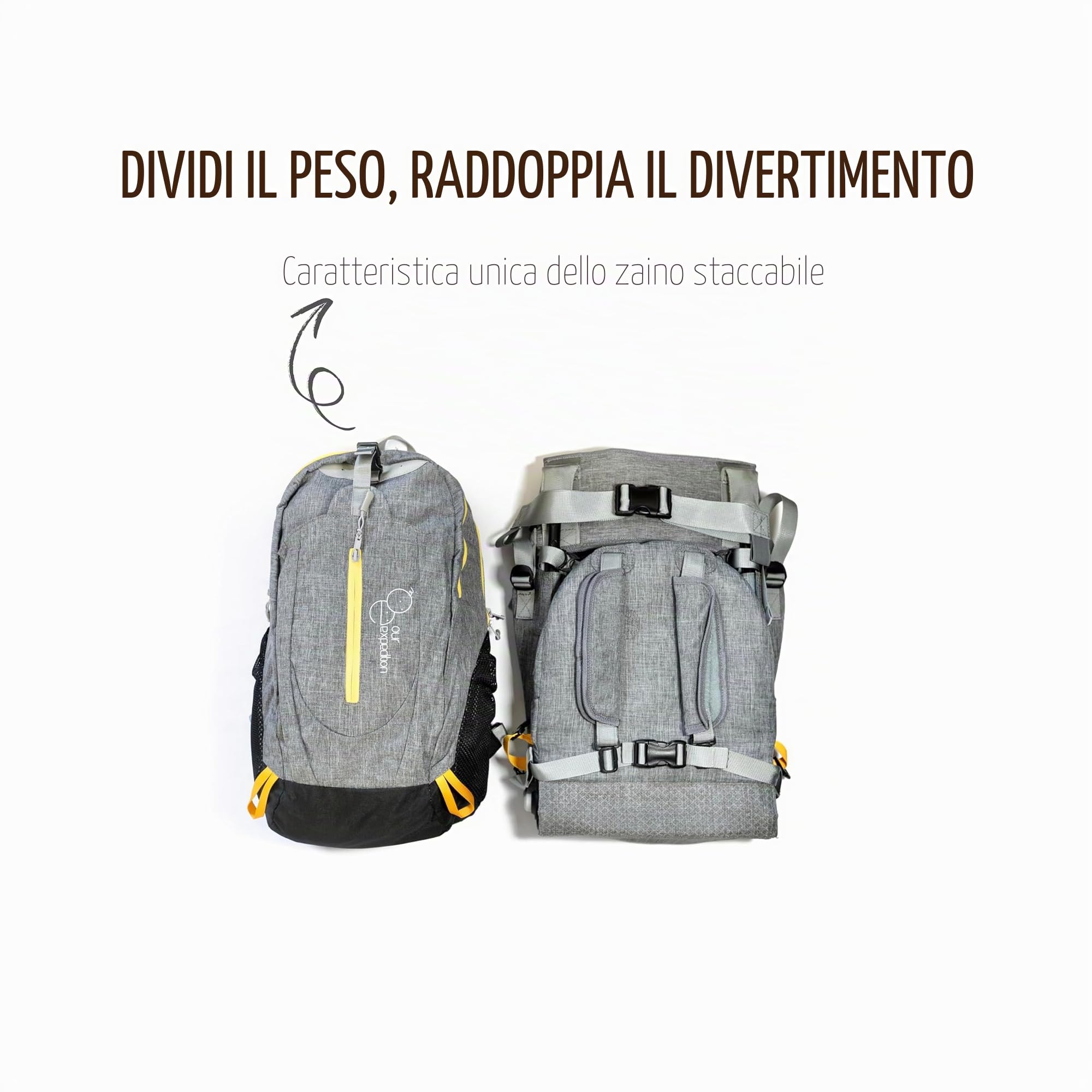 Our Expedition, zaino portabambini staccabile con parasole, ideale per escursionismo