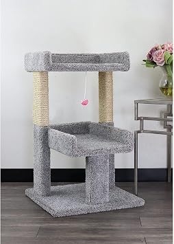 Maykoosh Artisanal Abode Spacious Cat Tree Perch for Large Cats, Durable Carpet Upholstered Cat Play Tower, Sturdy Wood Construction Light Gray