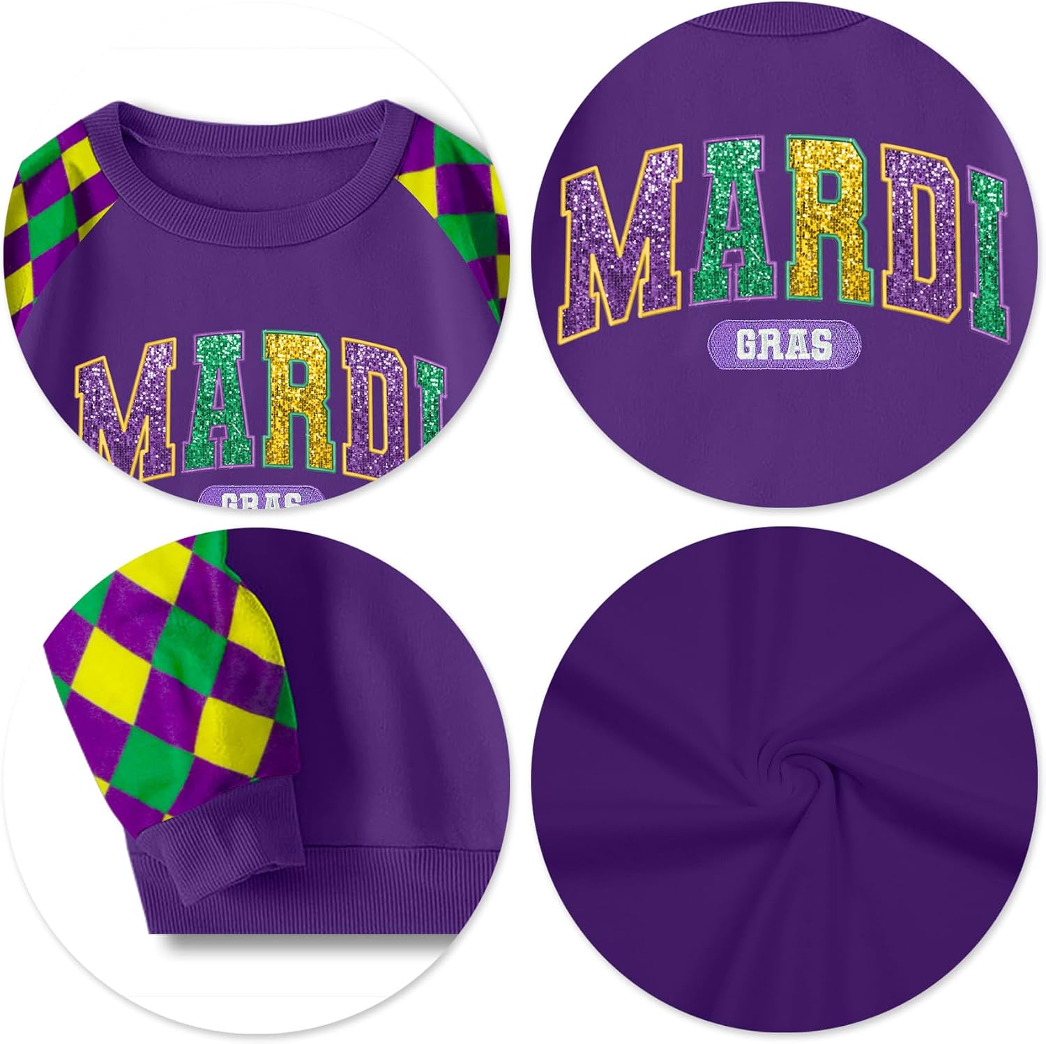 Mardi Sweatshirt Women: Mardi Raglan Long Sleeve Shirt Fat Tuesday Sequin Sweatshirt Carnival Pullover Tops