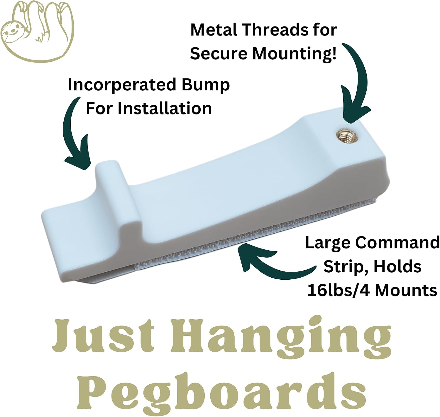 'Just Hanging Pegboards' Pegboard Wall Mounting Hardware, Compatible with IKEA SKADIS, Compatible with Command Strips. No Wall Holes Required. Pegboard Screws not Included. (Matte White)