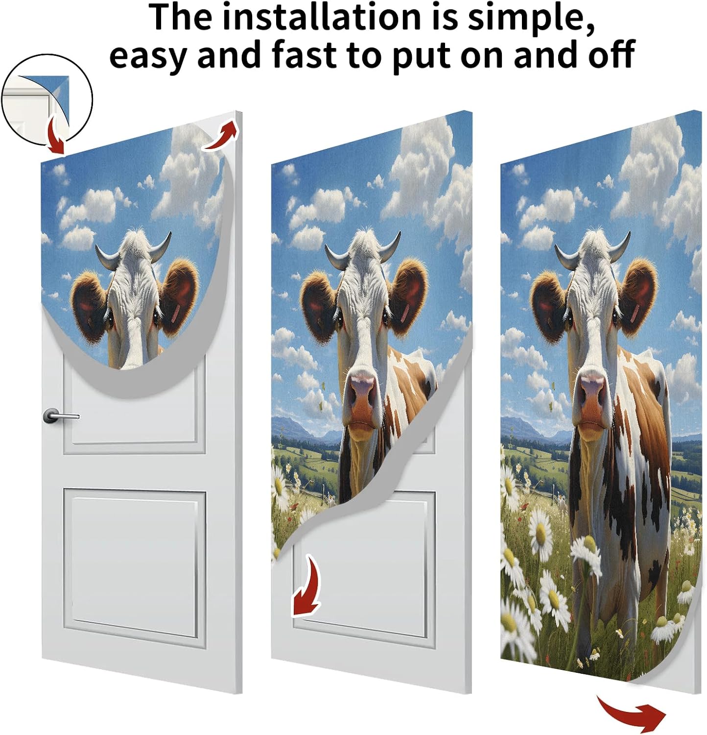Door Cover Aniamal Cow 35”x78” High Elastic Front Door Cover Stretch Door Covers Waterproof Removable Elastic Doors Protector for Home Party