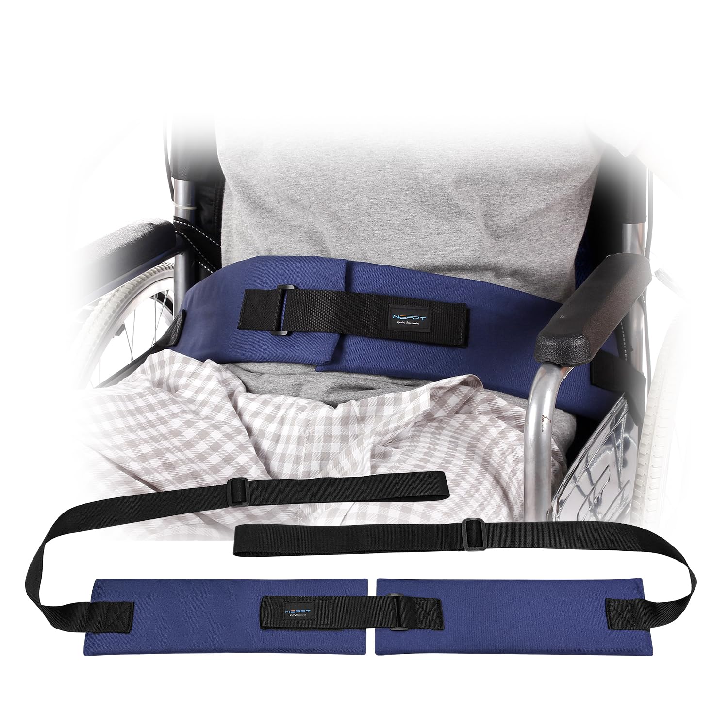 Wheelchair Seat Belt Cushion Harness Straps Medical Patients Positioning Restraint Soft Padded Safety Easy Release Adjustable Front Latch Buckle (Front Open)