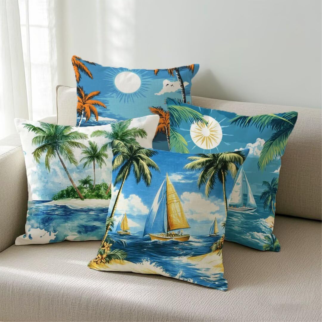 Fundas Cojines 50x50 cm Exterior Cojines Estilo Escandinavo Fundas de Almohada Juego de 4, Cuadrados Funda Cojin Azul Almohadas con Cremallera, Sofa Cama Decorativos para Hogar, Jardín, Salón Ym31