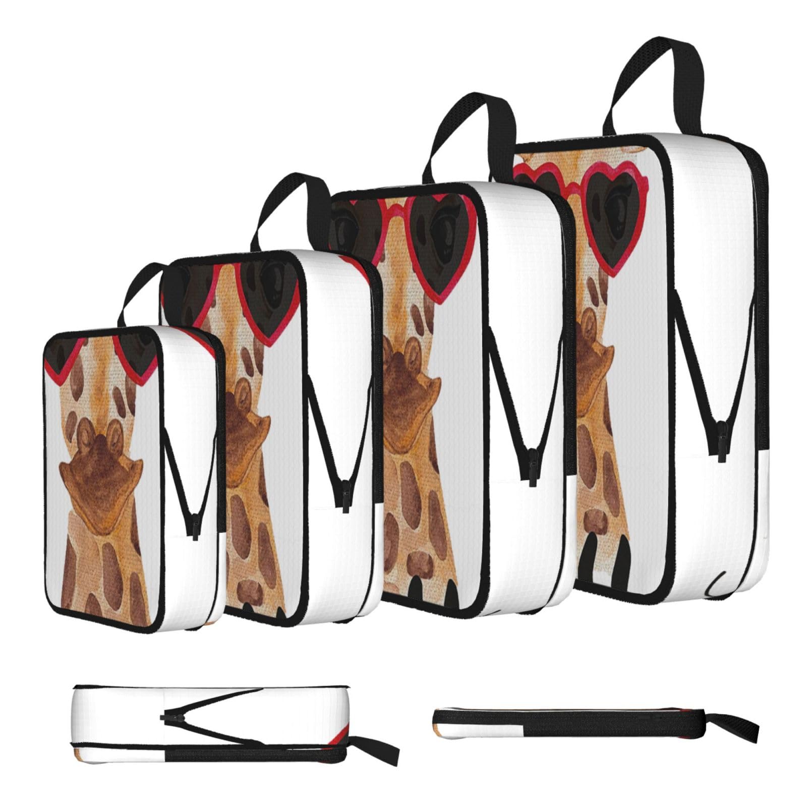 Giraffe Print Compression Packing Cubes 4-Piece Set With Multi- Compartment Travel Bag, Waterproof Suitcase Organiser Bags