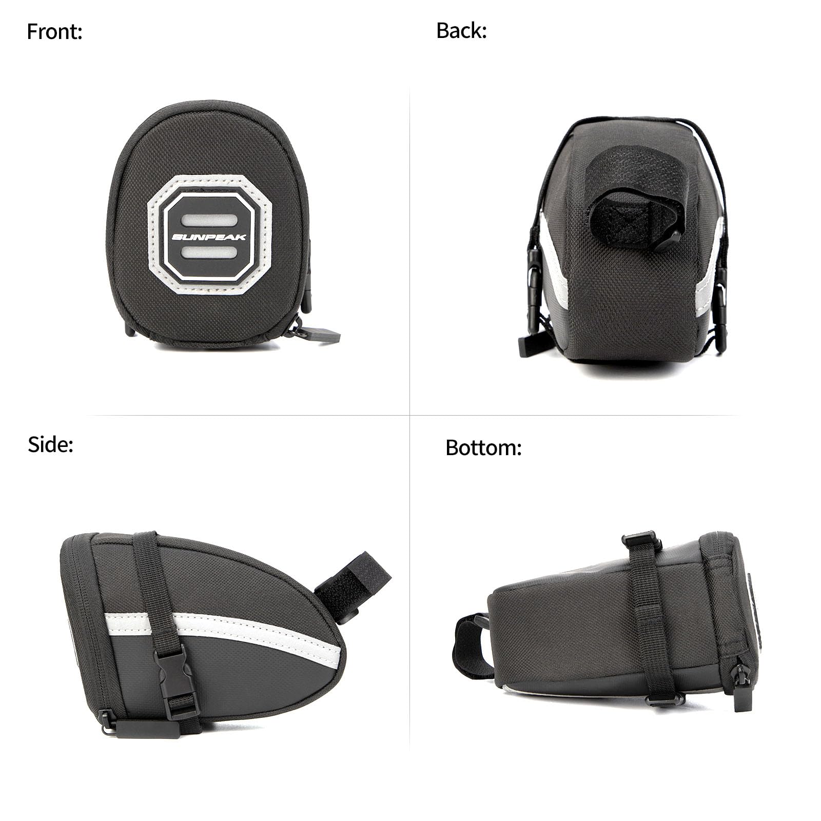 Sunpeak Bike Seat Bag Bicycle Saddle Bag Under Seat Waterproof Reflective Cycling Saddle Pack for Mountain Road Bikes Black