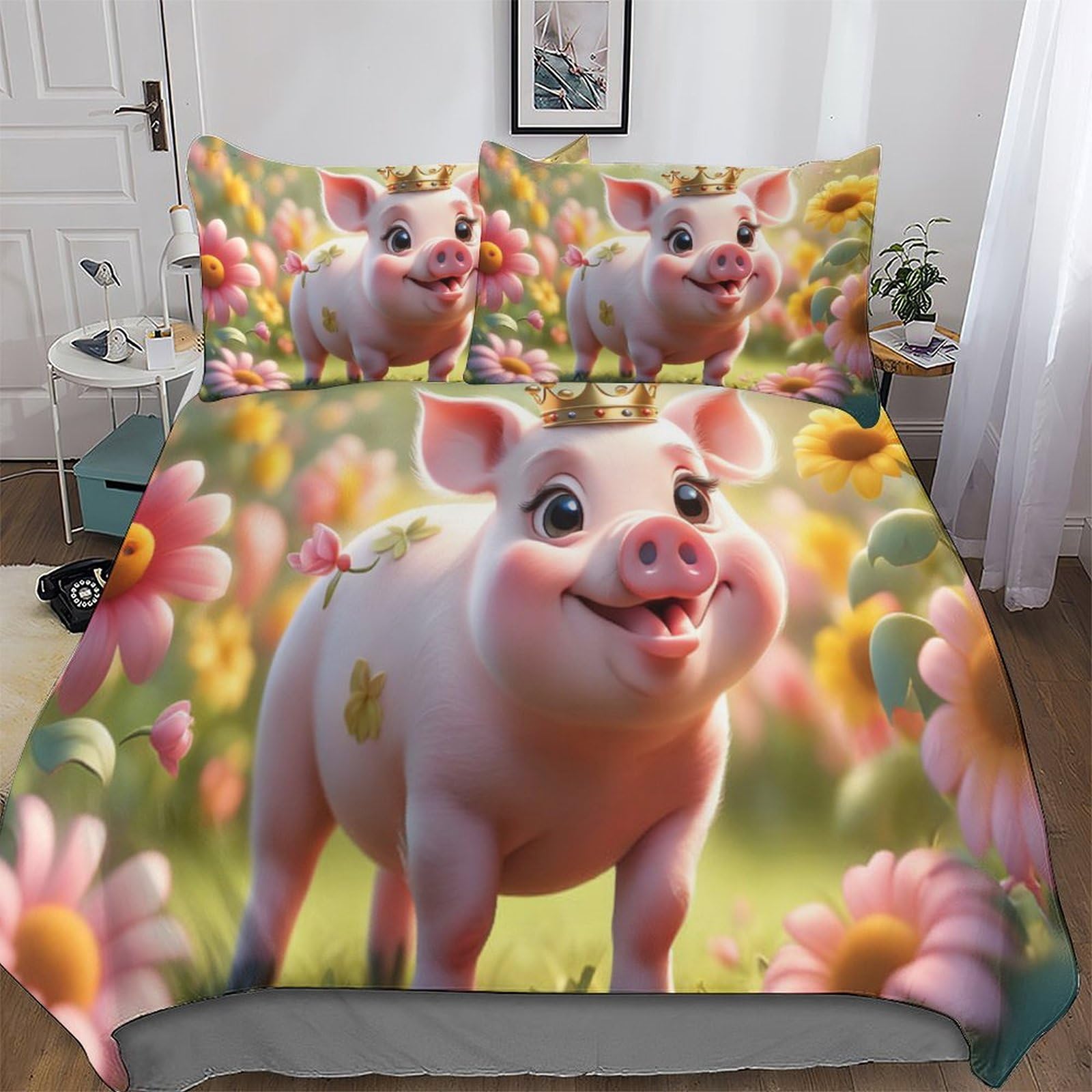 Housse de couette cochon mignon 220x240 cm, parure de lit hypoallergénique facile à laver